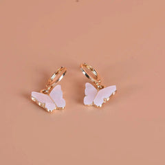 Showlu Fashion Store 00360-15-1 Jewelry Wild Pink Butterfly Earrings Temperament Natural Pendant Ear Clip