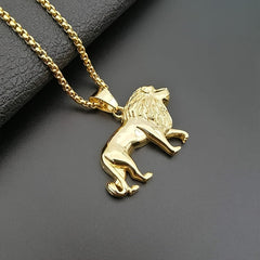2pcs/set Stainless Steel Fashion Domineering Lion Pendant Animal Necklace Men's Personalized Hip-hop Trend Street Party Jewelry Gift SHOWLU FASHION STORE
