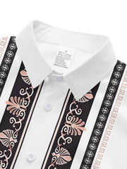 Men'S Long Sleeve Ethnic Style Shirt - Vibrant Turquoise with Black & Golden Floral Pattern, Button-Up Collar, Non-Stretch Fabric, Perfect for Spring/Fall Casual Wear, Spring Fashion Shirt | Floral Pattern Shirt | Nonstretch