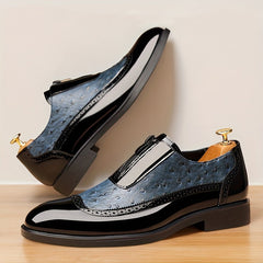 Men's Stylish Business Casual Oxford Shoes with Zipper, Comfortable Non-Slip Rubber Sole, Perforated Leather Upper for Breathability, All-Season Wear, Perfect for Daily and Street Style, Business Casual Footwear | Sleek Zippe SHOWLU FASHION STORE