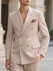 2pcs Men'S Tailored Suit with Notched Lapel & Matching Vest - Slim Fit Formal Wedding & Party Coat, Solid Color Long Sleeve with Pockets, Black/Brown/Beige, Wedding Attire, Sophisticated Style, Notched Lapel Design