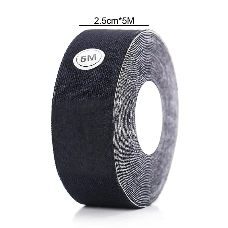 A black roll of 1 Roll 5M Women Breast Nipple Covers Push Up Bra Body Invisible Breast Lift Tape (2.5cm x 5m) stands upright—ideal for use with adhesive bras or nipple covers.