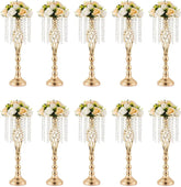 10 Pcs Gold Vase for Wedding Centerpieces Table Decorations with Chandelier Crystals, Flower Vase, Wedding Metal Flower Stand - SHOWLU FASHION STORE