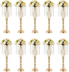 10 Pcs Gold Vase for Wedding Centerpieces Table Decorations with Chandelier Crystals, Flower Vase, Wedding Metal Flower Stand - SHOWLU FASHION STORE