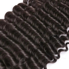 A bundle of dark brown human hair extensions featuring a deep wave texture.