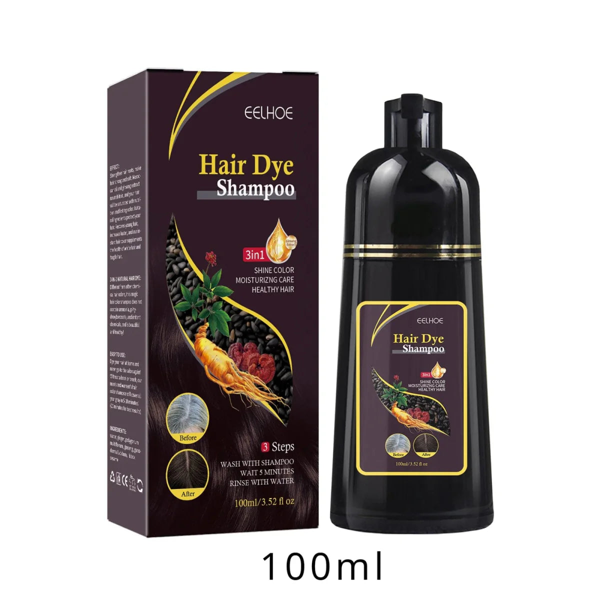 100ml/500ml Hair Dye Shampoo 3in1 Darkening Hairs Instant Gray To Black Polygonum Multiflorum Natural Coloing Cover for Women - SHOWLU FASHION STORE