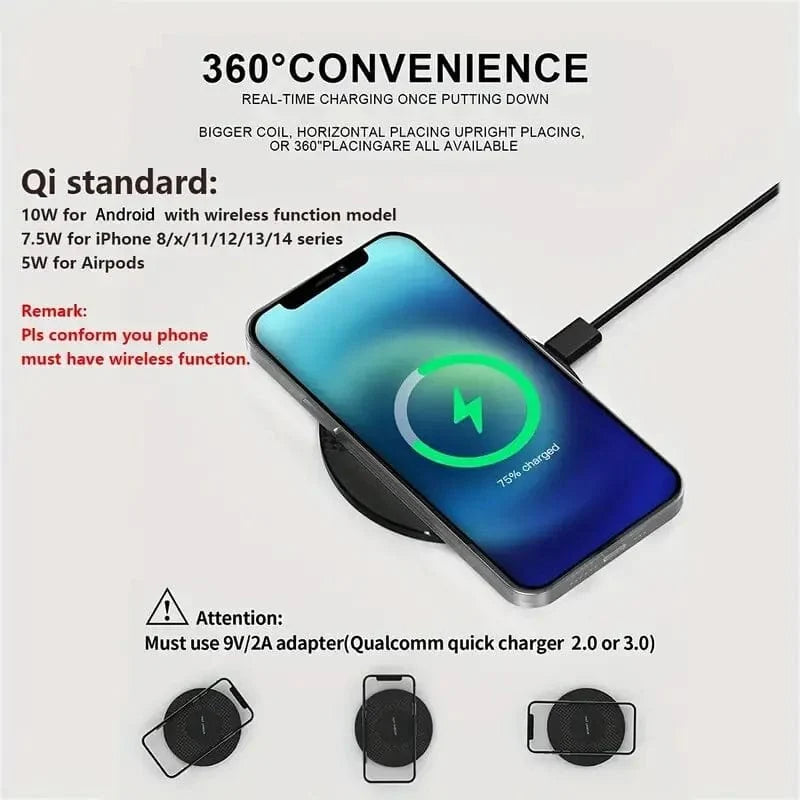 10W Wireless Charger Pad Stand Desktop Ultra - thin Mobile Phone Fast Charging Dock Station For iPhone 14 13 12 11 Samsung Xiaomi - SHOWLU FASHION STORE