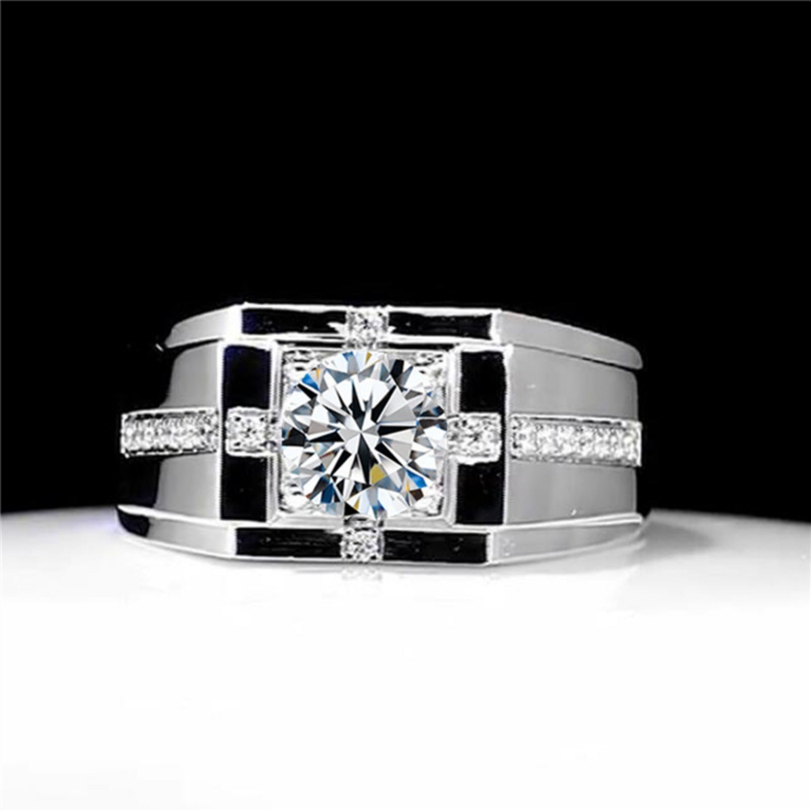 Fashion Front Guard Style Sparkling Synthetic Zirconia Men's Ring Light Luxury Elegant Fashion Party Birthday Gift Jewelry SHOWLU FASHION STORE