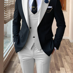 Men's 3pcs Suit Color Block Wedding Formal Party Events Tuxedo Suit Elegant Casual Working Business Suit 34S 36S 38S 40R 42R 44R 12.15gal
