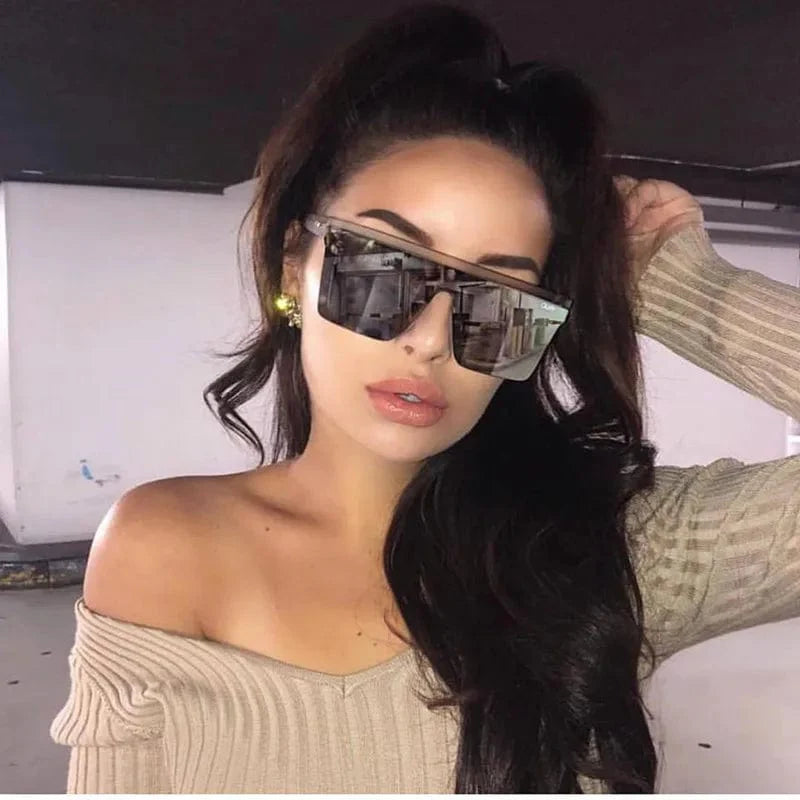 15 colors Flat Top Sunglasses Men Women Brand Designer Square Shades Gradient Sun Glasses Men Cool One Piece UV400 Mirror - SHOWLU FASHION STORE