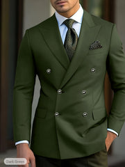 Men's Elegant Dark Green Wedding Blazer - Slim Fit Double Breasted Six-Button Peak Lapel, Machine Washable Solid Color for Formal Events & Year-Round Wear