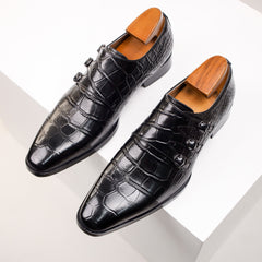 Men's Genuine Faux Leather Monk Strap Oxfords - Casual Fashion Business Shoes with Solid Color, Square Toe, All-Season Low Top Slip-On for Daily, Party & Wedding - Split Cow Faux Leather Upper, Synthetic Inner, Rubber Sole SHOWLU FASHION STORE