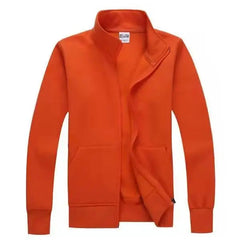 An orange zip-up medical jacket with a high collar and long sleeves.
