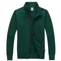 A dark green zip-up medical jacket with a high collar and long sleeves.