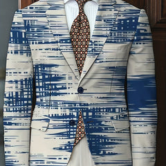 A men's regular fit party blazer featuring a blue and white abstract stripe print.