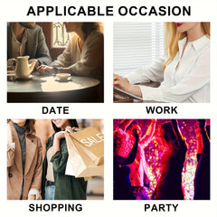 A bottle of Belara women's perfume shown in a collage of date, work, shopping, and party settings.