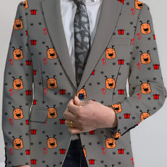 Men's Playful Cartoon Face & Stripes Blazer - Casual Polyester & Elastane, Button-Up with Notch Lapel, Non-Transparent, All-Season, Easy Care Hand or Dry Clean Only, Comfortable Suit|Stylish Suit|Structured Fit SHOWLU FASHION STORE