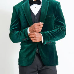 Men's Elegant Velvet Blazer - Royal Blue, Long Sleeve, Double-Breasted with Pockets, Notched Lapel, Perfect for Fall and Winter Formal Events SHOWLU FASHION STORE