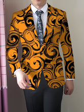 1pc Men'S Stylish Geometric Pattern Blazer - Mature Style Polyester Suit Jacket with Button Detail, Notched Lapel, Slim Fit for All Seasons - SHOWLU FASHION STORE