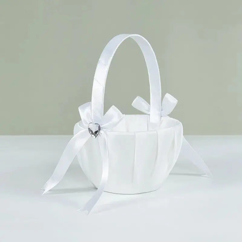 20 cm White Flower Girls Basket Silk Wedding Basket for Flower Bride/Kids Hand Held Wedding Ceremony Party Decorations - SHOWLU FASHION STORE