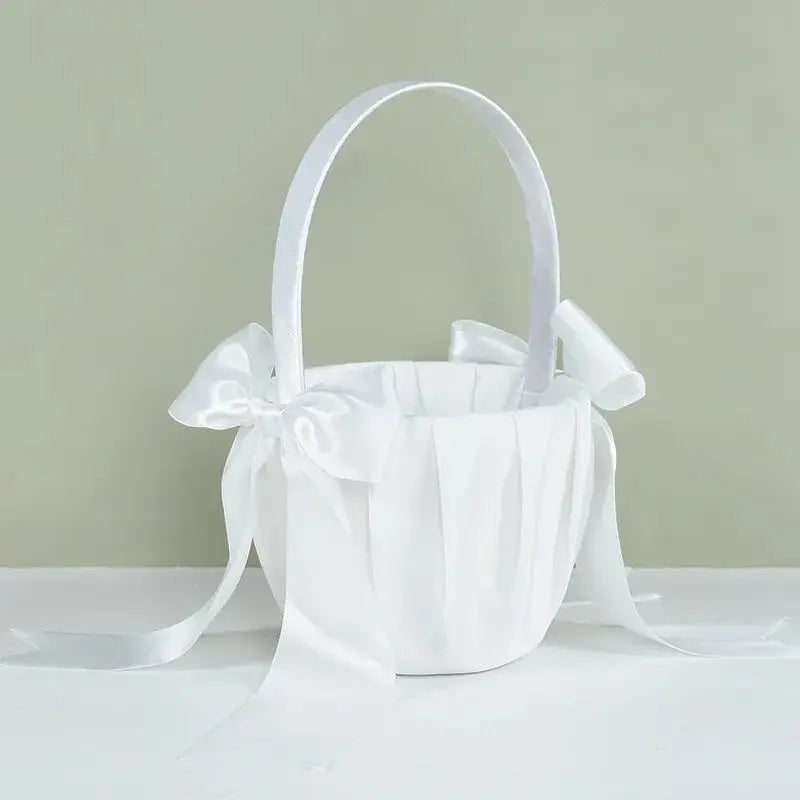 20 cm White Flower Girls Basket Silk Wedding Basket for Flower Bride/Kids Hand Held Wedding Ceremony Party Decorations - SHOWLU FASHION STORE