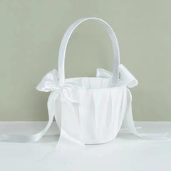 20 cm White Flower Girls Basket Silk Wedding Basket for Flower Bride/Kids Hand Held Wedding Ceremony Party Decorations - SHOWLU FASHION STORE
