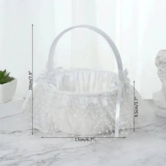 Showlu Fashion Store H07 20 cm White Flower Girls Basket Silk Wedding Basket for Flower Bride/Kids Hand Held Wedding Ceremony Party Decorations