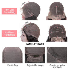 A comparison chart showing the cap construction of 13x4 and 4x4 lace front wigs.