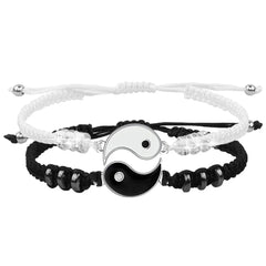 The 2022 New Best Friend Bracelets for 2 feature matching black and white adjustable cord bracelets, each with a yin-yang centerpiece, side beads, and metallic cord ends—perfect for BFFs, couples, or friendships.