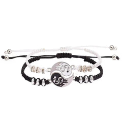 The 2022 New Best Friend Bracelets for 2 are matching Yin Yang adjustable cord bracelets, featuring black and white woven cords, silver beads, and round sun and moon pendants—perfect fashion jewelry for best friends or couples.