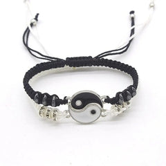 The 2022 New Best Friend Bracelets for 2 feature matching black and white adjustable cord bracelets with yin-yang symbols and decorative beads, perfect as BFF, friendship, or couple bracelets. Sliding knots allow easy size adjustment.