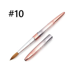 A size 10 professional acrylic nail brush with a gradient metal handle and a matching lid.