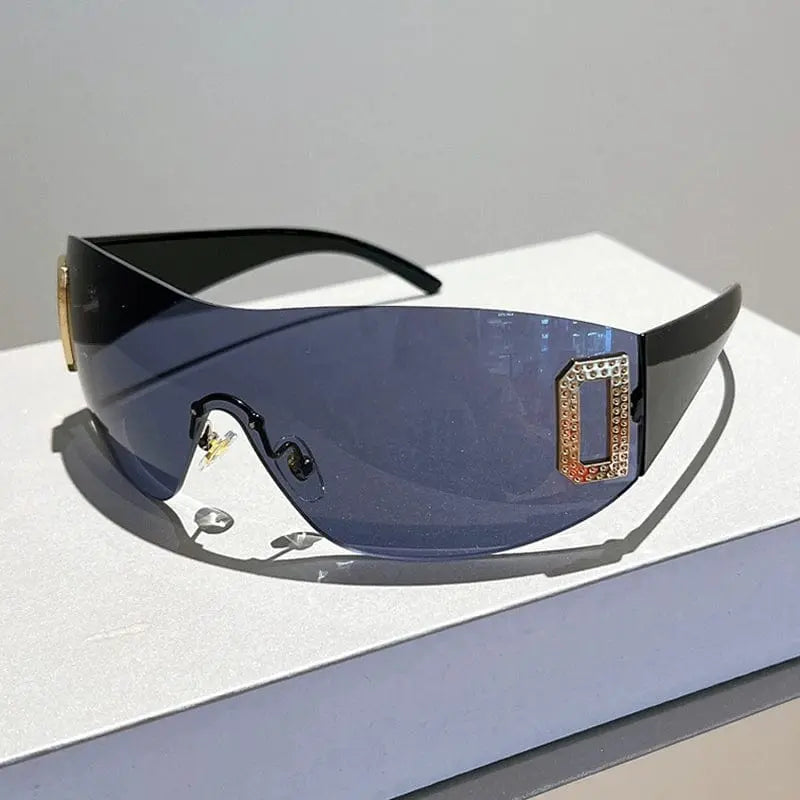 2023 New Stylish Letters Frameless One - Piece Large Frame Sunglasses Internet Hot Fashionable Casual Sun - Proof Sun Glasses Women - SHOWLU FASHION STORE