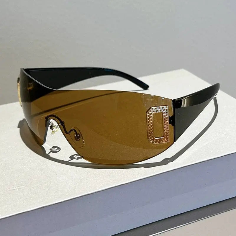 2023 New Stylish Letters Frameless One - Piece Large Frame Sunglasses Internet Hot Fashionable Casual Sun - Proof Sun Glasses Women - SHOWLU FASHION STORE