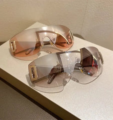 2023 New Stylish Letters Frameless One - Piece Large Frame Sunglasses Internet Hot Fashionable Casual Sun - Proof Sun Glasses Women - SHOWLU FASHION STORE