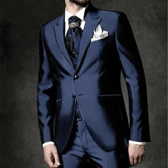 2023 Fashion Casual Custom Made Groom Tuxedo Navy Blue Peak Lapel Wedding/Prom Best Man Suits Bridegroom (Jacket+Pants+Vest) - SHOWLU FASHION STORE