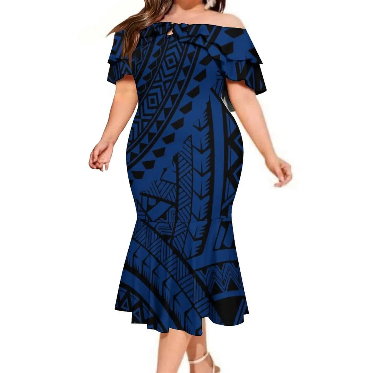 2023 New Custom Logo Big People Men Button Aloha Shirts And Women Mermaid Dress Hawaii Polynesian Personality Couple Suit - SHOWLU FASHION STORE