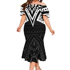 2023 New Custom Logo Big People Men Button Aloha Shirts And Women Mermaid Dress Hawaii Polynesian Personality Couple Suit - SHOWLU FASHION STORE