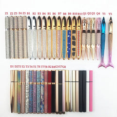 A collection of various decorative and colorful adhesive eyeliner pens in different styles.