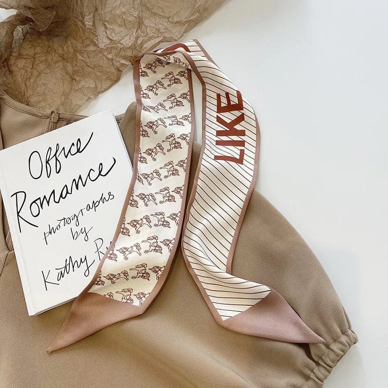 2023 New Fashion Silk Scarf Hair Band Long Ribbon Bow Korean Printing Letter Hair Scarf Women Ponytail Holder Hair Accessories - SHOWLU FASHION STORE