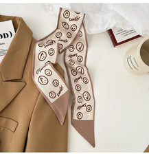 2023 New Fashion Silk Scarf Hair Band Long Ribbon Bow Korean Printing Letter Hair Scarf Women Ponytail Holder Hair Accessories - SHOWLU FASHION STORE
