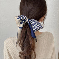 2023 New Fashion Silk Scarf Hair Band Long Ribbon Bow Korean Printing Letter Hair Scarf Women Ponytail Holder Hair Accessories - SHOWLU FASHION STORE