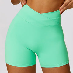2024 Fashion Skinny Hip Raise Yoga Shorts Brushed Cross High Waist Workout Shorts Outwear Running Workout Pants Female - SHOWLU FASHION STORE