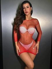 2024 New High Elasticity Women's Short Skirt Ladies Fashion Mesh Clothes Female Fishing Net Transparent Bodycon Dress - SHOWLU FASHION STORE