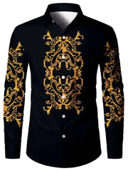 2024 New Men's Retro Fashion Classic Shirt Four Seasons Essential Casual Lapel Button Down Shirt Men's Ethnic Print Party Shirt - SHOWLU FASHION STORE