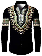2024 New Men's Retro Fashion Classic Shirt Four Seasons Essential Casual Lapel Button Down Shirt Men's Ethnic Print Party Shirt - SHOWLU FASHION STORE