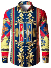2024 New Men's Retro Fashion Classic Shirt Four Seasons Essential Casual Lapel Button Down Shirt Men's Ethnic Print Party Shirt - SHOWLU FASHION STORE