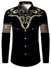 2024 New Men's Retro Fashion Classic Shirt Four Seasons Essential Casual Lapel Button Down Shirt Men's Ethnic Print Party Shirt - SHOWLU FASHION STORE
