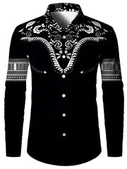 2024 New Men's Retro Fashion Classic Shirt Four Seasons Essential Casual Lapel Button Down Shirt Men's Ethnic Print Party Shirt - SHOWLU FASHION STORE