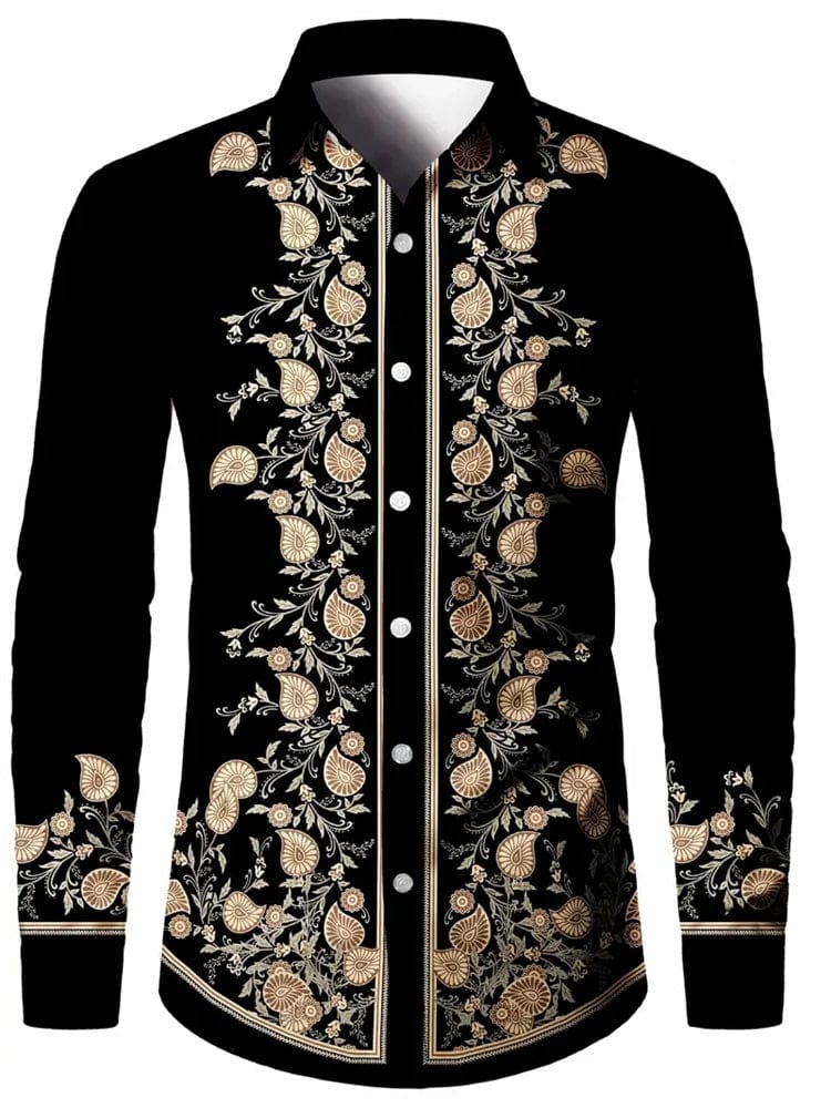 2024 New Men's Retro Fashion Classic Shirt Four Seasons Essential Casual Lapel Button Down Shirt Men's Ethnic Print Party Shirt - SHOWLU FASHION STORE